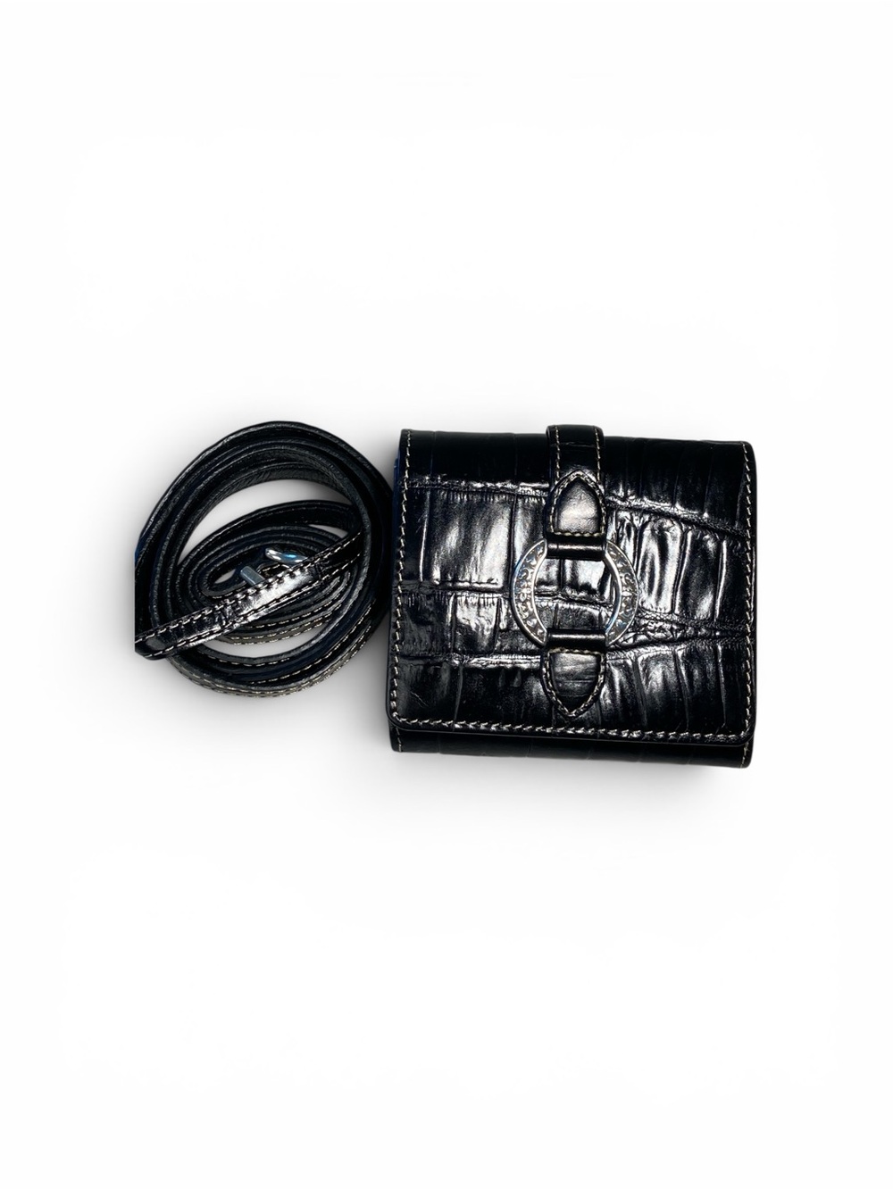 Brighton Small Wallet Crossbody Black Croc-Embossed Leather 4”x4”